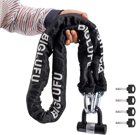 BIGLUFU Motorcycle Lock Chain Locks Heavy Duty 4ft Long, 15mm Cut Proof Square Chains, Ideal for Motorcycles, Bikes, Generator, Gates, Bicycle, Scooter