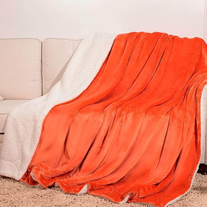 NANPIPER Sherpa Blanket Queen Fleece Bed Blankets Soft and Warm Fuzzy Microfiber,Orange 90"x90"