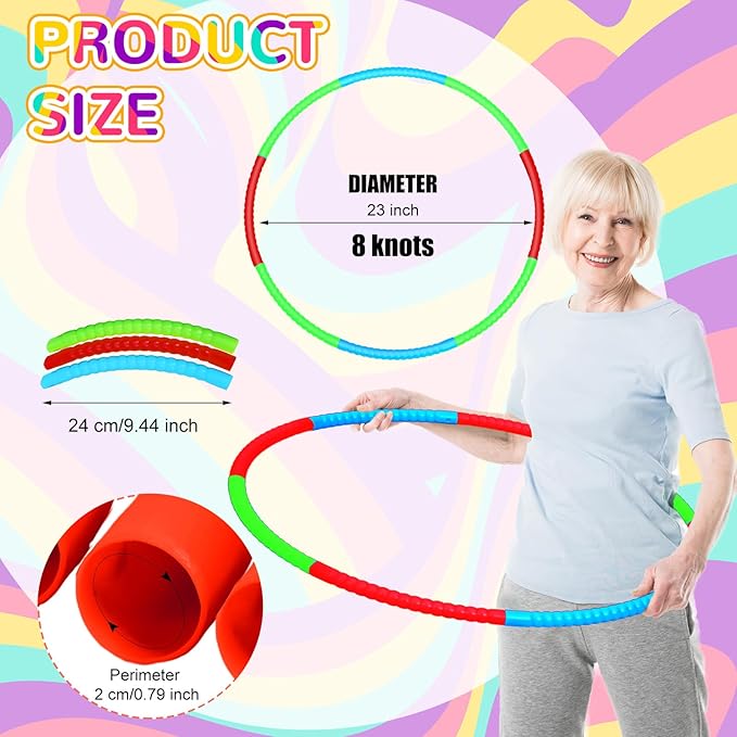 Sratte 12 Pcs Toy Hoop for Kid Detachable Adjustable Toy Hoop Colored Exercise Ring Plastic Circle for Kid Teen Gymnastics Equipment Require Self Assembly(28 Inch,Red,Blue,Green)