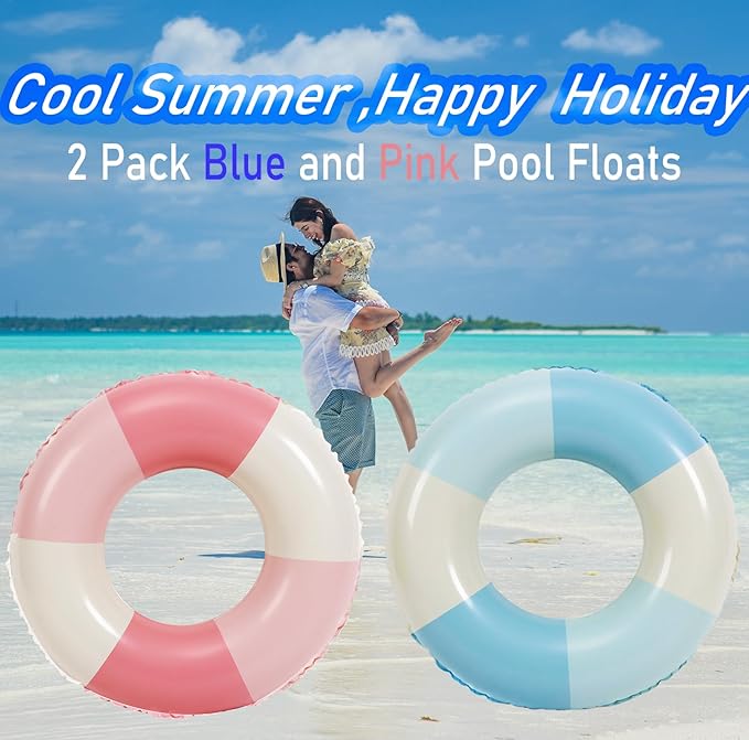 Swimming Pool Tubes-2PCS Inflatable Pool Floats for Adult Swim Ring Pool Floaties Inflatable Swimming Pool Raft Party Water Summer Beach Lounger Float Party Supplies
