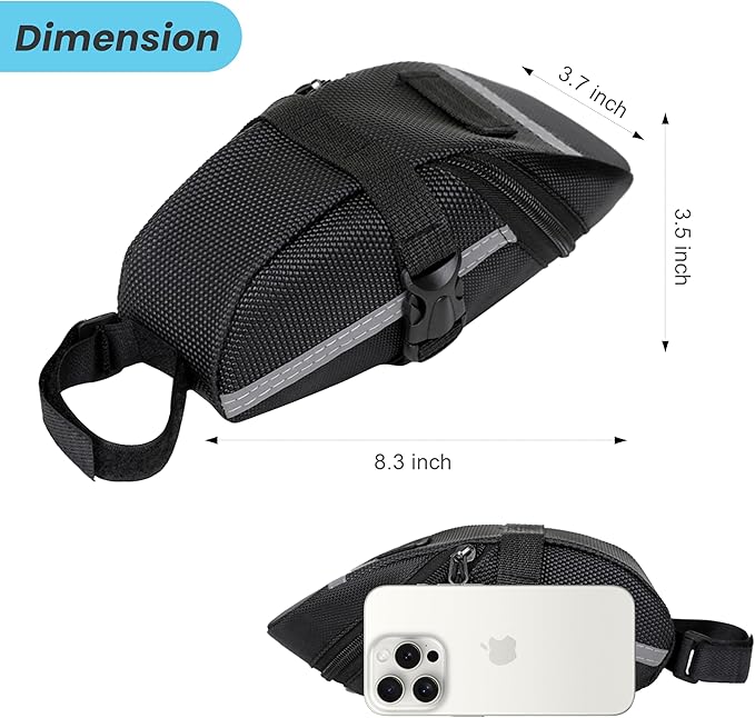 Bike Seat Bag - Bicycle Saddle Bag Under Seat Cycling Accessories Storage Pouch Wedge Pack for Mountain & Road Bike - Black