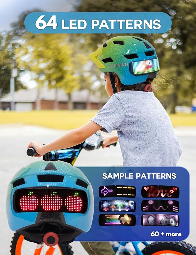 Kids Helmet - Toddler Bike Helmet with LED Turnning/Stop Signals & Customizable Display - Breathable Lightweight Boy/Girl Helmet for Skateboard, Roller Skate, Scooter