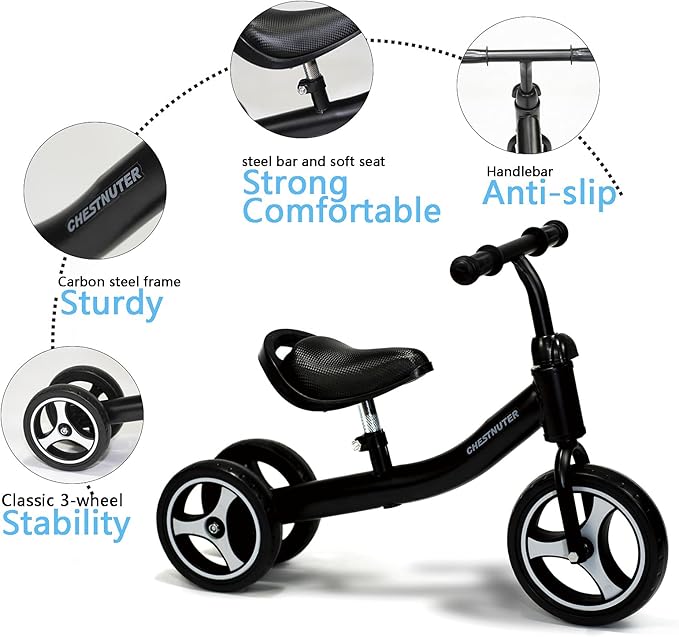 Baby Balance Bike, Toy Gift for 1 2 3 Year Old, Sturdy Toddler Balance Bicycle, Best Birthday Gift for 12-36 Months Boy Girl, Indoor Outdoor Kids Riding Toys with 3 Wheels(Black)