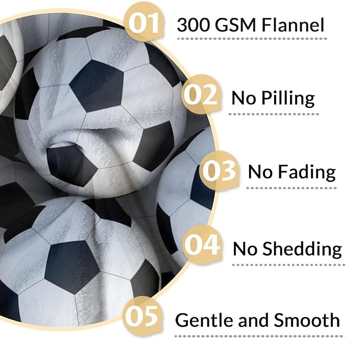 Soccer Throw Blanket - Soft, Fuzzy & Warm - 30x40 Inches Lap Size Blanket for Couch, Office - White Cute Throw Gift for Girls, Boys