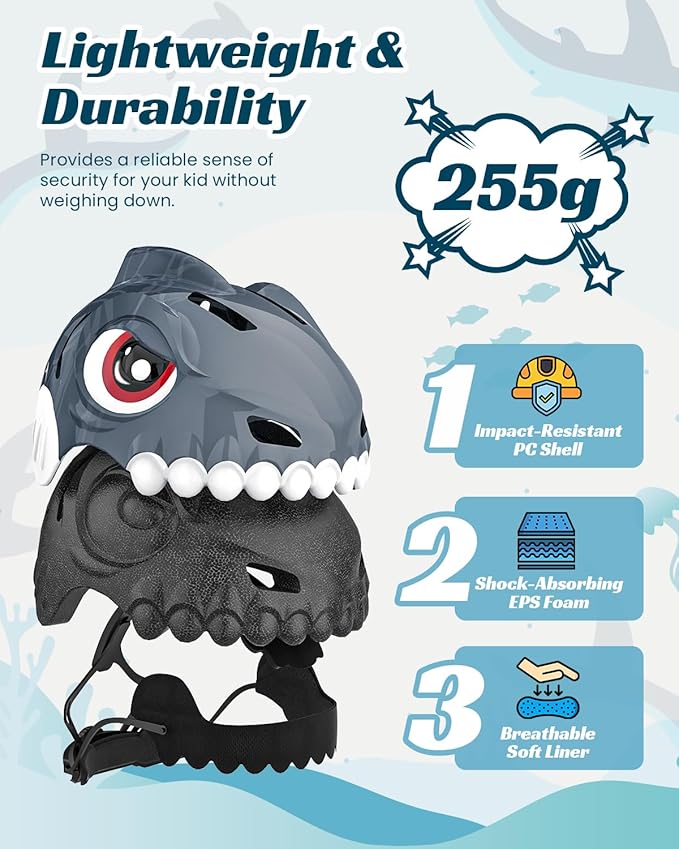 Bike Helmet for Kids 3-5-8 Toddler Bike Helmet Animal 3D Cartoon Boys Girls Safety Adjustable Kids Helmet and Pads Set for Cycling Scooter Skateboard