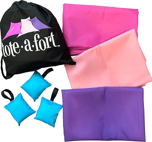 Tote a Fort Princess Blanket Fort Building Kit for Kids, 3 Blanket TOTEAFORT Toy, Make a Portable Playhouse, Play Tent Boy and Girl Indoor Outdoor Build Set, STEM Children Toy, Ages 4, 8, 12 +