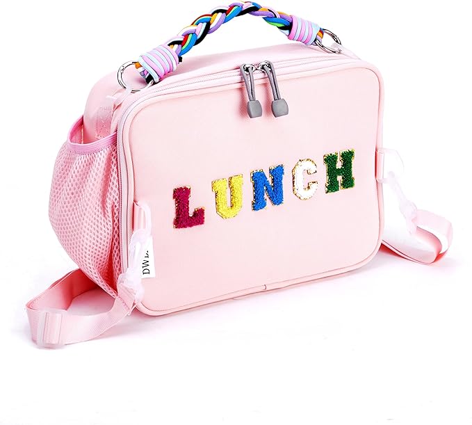 Lunch Bag Kids,Insulated Lunch Bag for Girls with Shoulder Strap,Easy Holds Lunch Box,Snacks and Water Bottle Together,Keep Foods Fresh in School or Picnic (Pink)