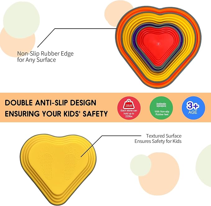 MOCUTEEN Stepping Stones for Kids 11pcs Non-Slip Plastic Balance Stones for Toddler Activities Sports & Outdoor Kids Balance Play Equipment Toys. Toddler Ages 3+ Years Old