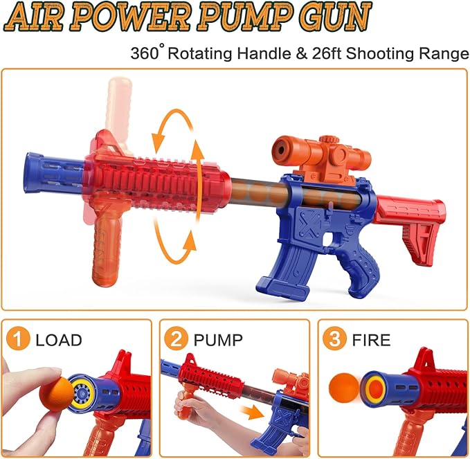 Shooting Games Toys for Age 5 6 7 8 9 10+ Year Old Boys, Kids Toy Sports & Outdoor Game with Moving Shooting Target & 2 Popper Air Toy Guns & 24 Foam Balls, Gifts for Boys and Girls
