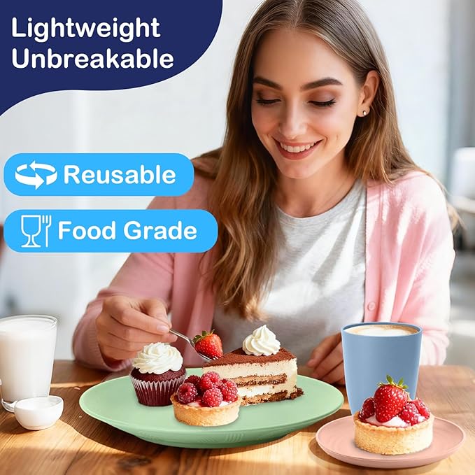 40 PCS Wheat Straw Dinnerware Sets Unbreakable Dishes Set for 8 Plastic Plates and Bowls Sets with Cups Dishwasher & Microwave Safe - Colorful