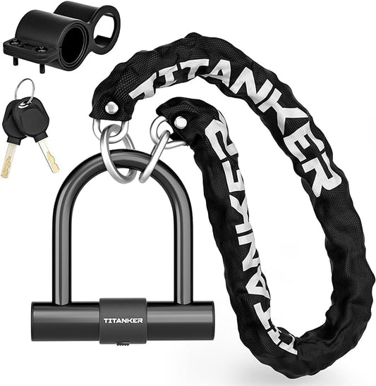 Titanker Motorcycle Chain Lock, Heavy Duty Bike Chain Lock with 2 Keys, Bike Locks with 14mm Thick U Lock for Bicycles, Motorbikes, Mopeds, Scooters (3FT,4FT)(6mm Chain,12mm Chain)