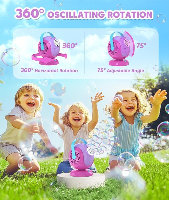 Bubble Machine, Automatic 360° Rotation & 75° Adjustment Bubbles Blower for Kids, Toddlers, Bubble Toys with LED Light - Gifts for Girls 1+ Year Old, Halloween, Outdoor, Birthday, Party