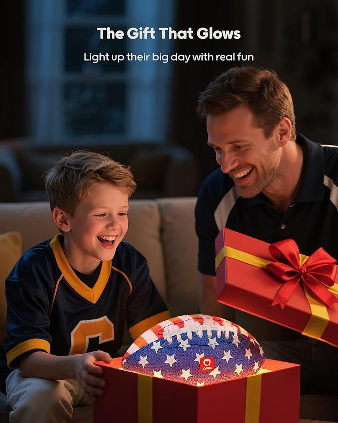 QPAU 9" Glow in The Dark Football (Size 3, 1 Pack), Light Up Youth Football with Pump & Batteries, Outdoor Toys & Games for Boys Girls, Birthday Gifts for Kids and Teens