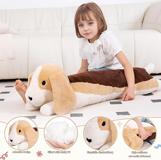 40'' Jumbo Beagle Plush Stuffed Animal, Large Beagle Long Body Pillow Plush Toy, Giant Soft Stuffed Puppy Dog Plushie Gift for Kids Boys Girls, Birthday, Halloween, Christmas