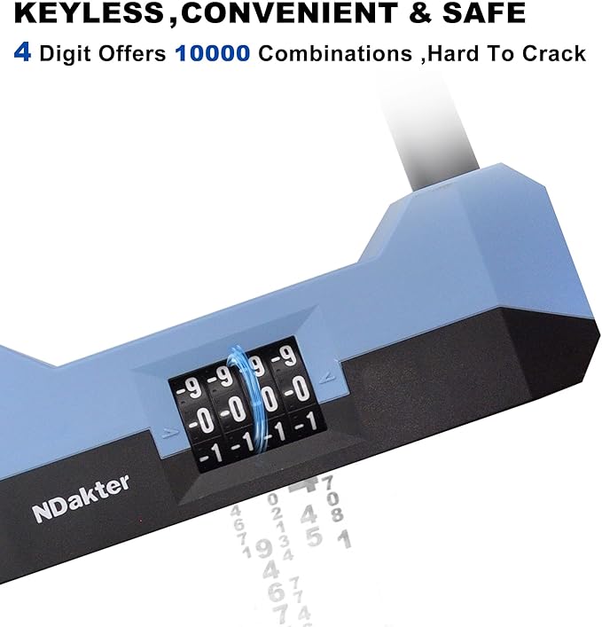 NDakter Bike Locks Heavy Duty Anti Theft，18mm Bicycle Combo U Lock with 5FT Cable, 4-Digit Resettable Combination Electric Scooter Lock with 2Keys and Bracket for Tricycle, Moped, Motorcycle (Blue)