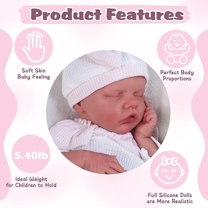 18.11 in Full Silicone Reborn Baby Dolls, 1:1 Lifelike Newborn Dolls Non Vinyl Realistic Reborn Toddler Dolls Boy Washable Sleeping Doll