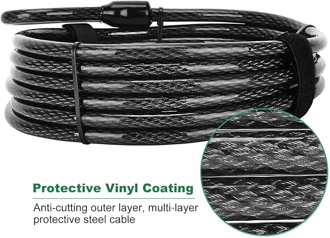 20 ft x 1/2" Heavy Duty Cut-Proof Security Cable | Flexible Vinyl-Coated Braided Steel with Looped Ends | Weatherproof Anti-Theft Locking Cable for Bikes, Gates, Kayaking & Outdoor Equipment