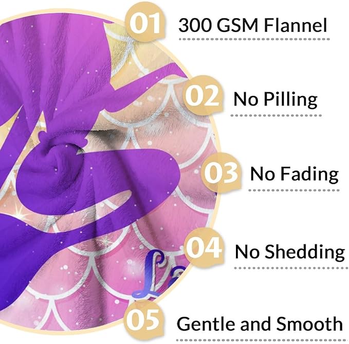 Personalized Mermaid Blanket with Name - Soft, Fuzzy & Warm - 50"x60" Throw Size Blanket for Bed, Couch, Sofa - Colorful Cute Throw Gifts for Girls