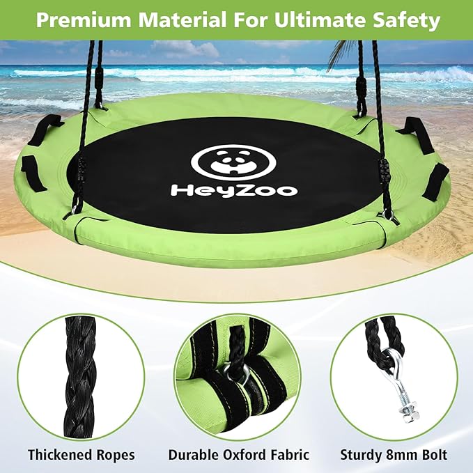 48 inch Tree Swing, Larger Saucer Flying Swing for Whole Family, 900lbs Weight Capacity, with Adjustable Hanging Straps, for Outdoor Playground, Green