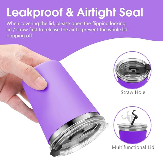 Stainless Steel Kids Cups with Lids and Straws Leakproof, 2 Pack 12oz Spill Proof Cups for Toddlers Kids Tumblers Unbreakable Sippy Cup with Straws for School, Outdoor (Pink & Purple)