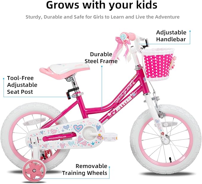 JOYSTAR Angel Girls Bike for Toddlers and Kids Ages 2-13 Years Old, 12 14 16 18 20 Inch Kids Bike with Training Wheels & Basket, 20 24 Inch Girls Bicycle with Handbrake & Kickstand