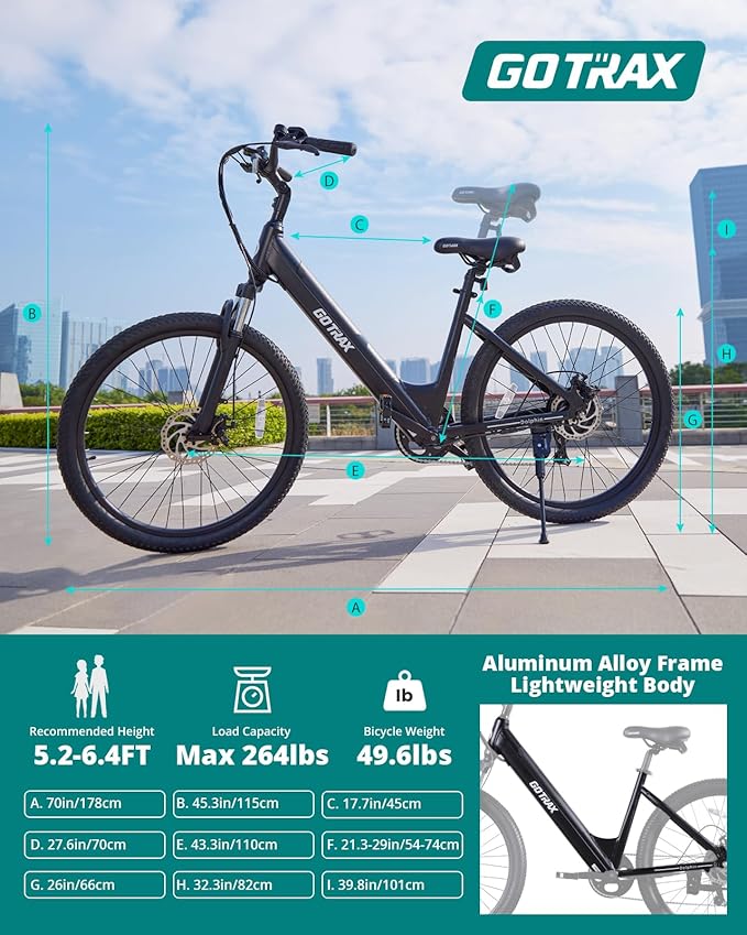 Gotrax Dolphin 26" Electric Bike, Max Range 30Miles(Pedal-assist1) & 20Mph Power by Peak 500W, 5 Pedal-Assist Levels & Front Suspension, 7-Speed&Boost Mode, City E-Bike for Adult, Step-Thru Bicycle
