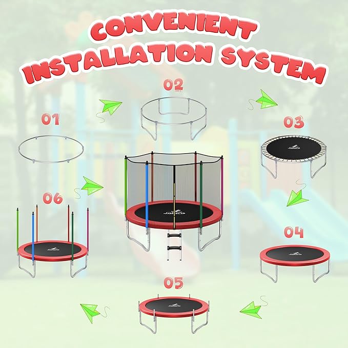 Trampoline 8FT 10FT, Outdoor Trampolines with Enclosure Net and Ladder, Recreational Anti-Rust Trampolines for Kids and Adults, ASTM Approved