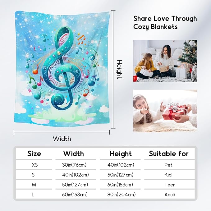 Music Blanket, Gifts for Music Lovers Girls Women, Kids Comfy Flannel Throw for Sofa Home Decor, 30"x40"