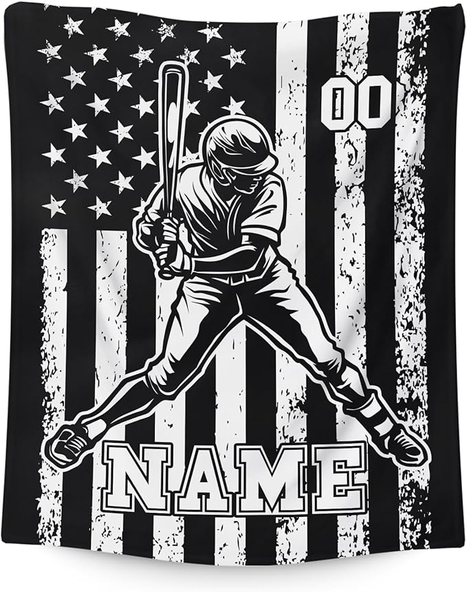 Baseball Gifts Personalized Boys Blankets for Kids Teens Adults, Custom Name 80x60 Inches Twin Size Lightweight Soft Comfy Flannel Throw Blankets for Couch Bedding Living Room Home Decor
