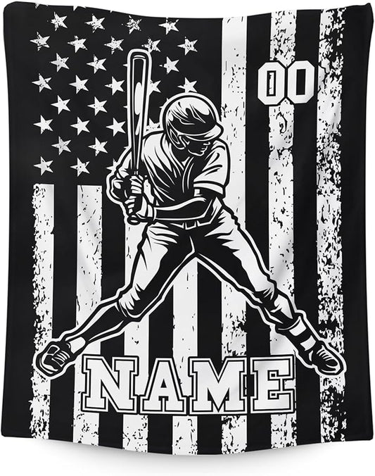 Baseball Gifts Personalized Boys Blankets for Kids Teens Adults, Custom Name 80x60 Inches Twin Size Lightweight Soft Comfy Flannel Throw Blankets for Couch Bedding Living Room Home Decor