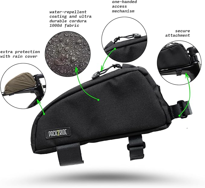 Onedrop Bike Frame Bag - Water Resistant Top Tube Bike Bag with Durable Cordura Fabric, Front Bicycle Storage & Bikepacking Pouch, Cycling Accessories for Biking Travel (Black)