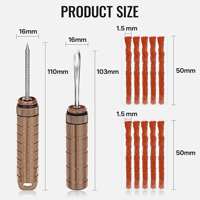 BWSHLF Tubeless Bike Tire Repair Kit for Mountain Bikes & Road Bicycles, Tubeless Tire Plug Kit with Storage Canister, Reamer, Insertion Fork, 10 Bacon Strips, Fix a Puncture or Flat, No Glue Needed