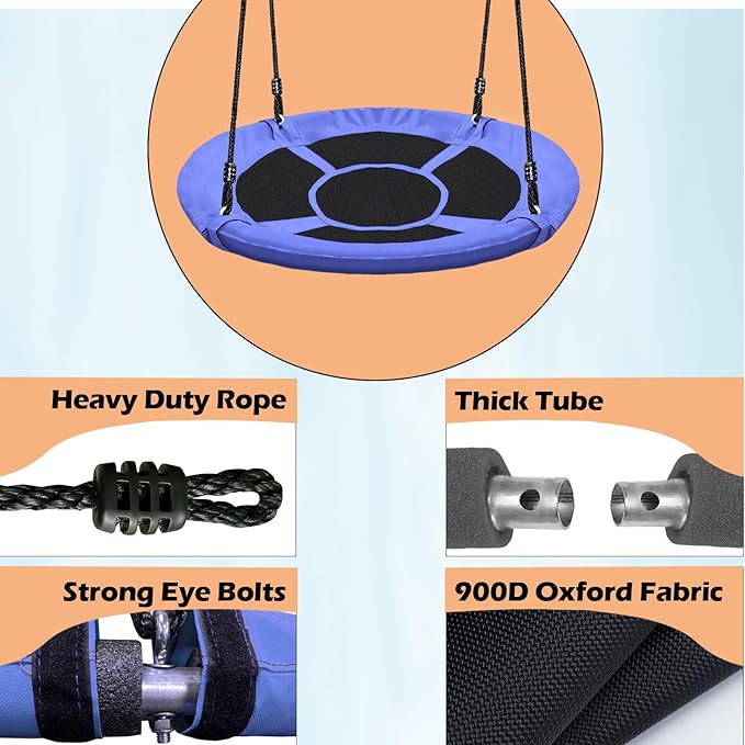 40" Saucer Tree Swing for Kids - 500Lb Weight Capacity, Waterproof Platform Swing Seat with Adjustable Ropes for Kids Playground Outdoor Activity Backyard Fun