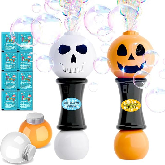 SpringFlower Halloween Toy,Bubble Blower Wand,6.7 Inch Illuminating Bubble Maker with LED Light-Up Effect for Kids,Halloween Bubble Party Favor,Pumpkin & Skull Design, 2 Pack