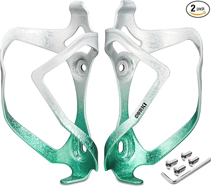 Bike Water Bottle Holder Bicycle Cage for Mountain Road MTB Gravel Adult Bikes Cycling Universal Carrier Rack 2 Pack Aluminum Alloy Ultralight Kettle Drink Accessories Greenish Cyan