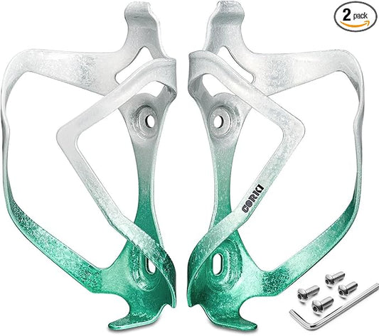 Bike Water Bottle Holder Bicycle Cage for Mountain Road MTB Gravel Adult Bikes Cycling Universal Carrier Rack 2 Pack Aluminum Alloy Ultralight Kettle Drink Accessories Greenish Cyan