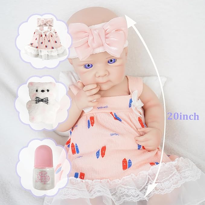 19.69 in Full Silicone Reborn Baby Dolls, 1:1 Lifelike Newborn Dolls Non Vinyl Realistic Reborn Toddler Dolls Boy Washable Sleeping Doll