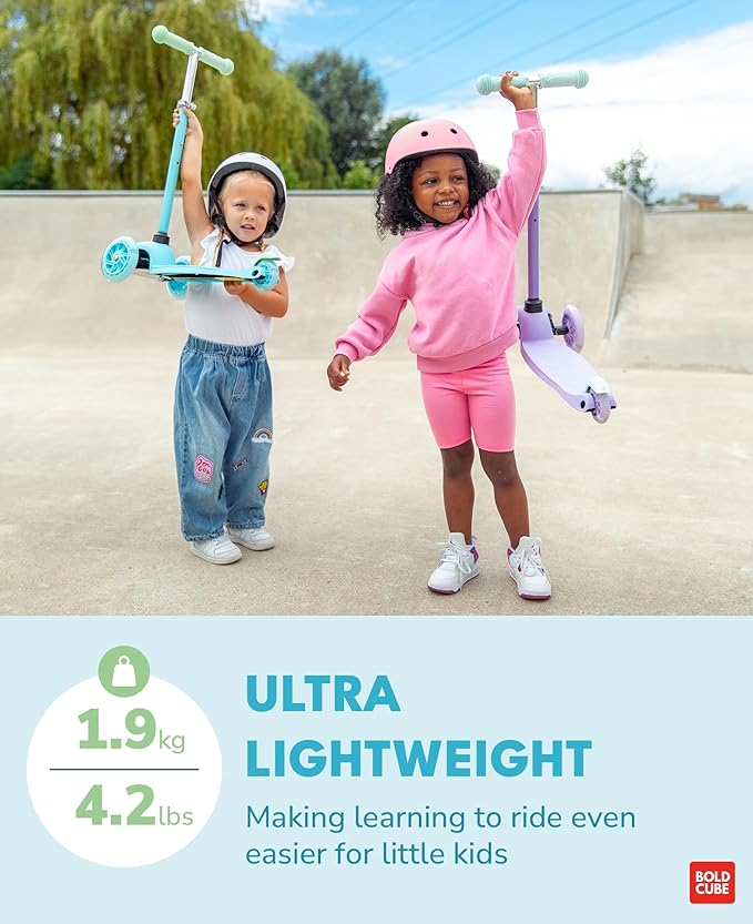 Teeny | 3 Wheel Mint Scooter for Kids & Toddlers Ages 3-6 Years | Flashing Wheels | Height Adjustable 53 to 70 cm | My First Scooter