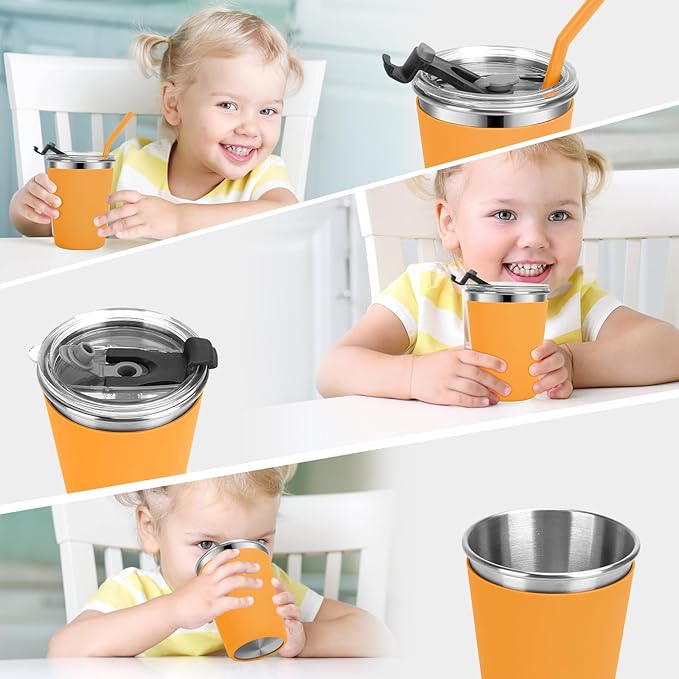 Kids Cups with Straws and Lids, 5 Pack 12oz Spill Proof Toddlers Straws Cups with Lids, Stainless Steel Sippy Cup with Lid for School, Outdoor, Multicolor