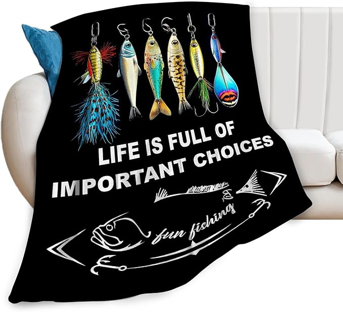 Fishing Blanket Fleece Soft Warm Plush Fishing Throw Blankets Lightweight Plush Fuzzy Cozy Fish Blanket Gifts for Lovers Men Women Suitable for Couch Sofa Bed 50"X40"
