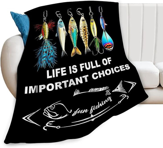 Fishing Blanket Fleece Soft Warm Plush Fishing Throw Blankets Lightweight Plush Fuzzy Cozy Fish Blanket Gifts for Lovers Men Women Suitable for Couch Sofa Bed 50"X40"