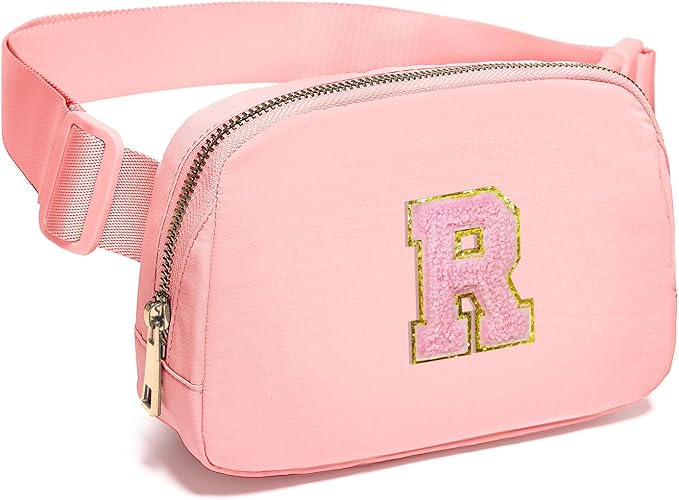Gitus Customizable Belt Bag Fanny Pack for Girls Age 6-8 & 8-10 with Initial - Trendy Teen Girl Gifts (Light Pink-R)