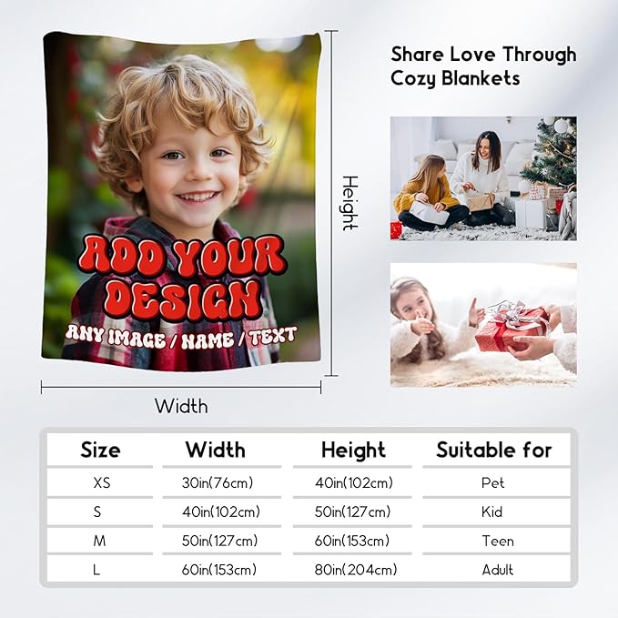 Personalized Blanket with Photo Picture - Custom Gift for Kid Teens Adults - Blankets with Name, Soft Fleece Throw for Couch, Bed