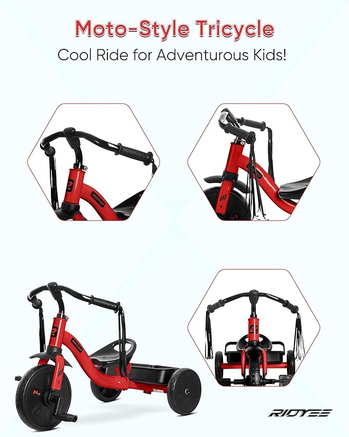 2-in-1 Tricycle for Toddlers Ages 1.5–3, Trike with Extended Push Handle, Removable Wagon-Style Basket, Adjustable Handlebar with Tassels, and Fore-AFT Adjustable Seat, Red