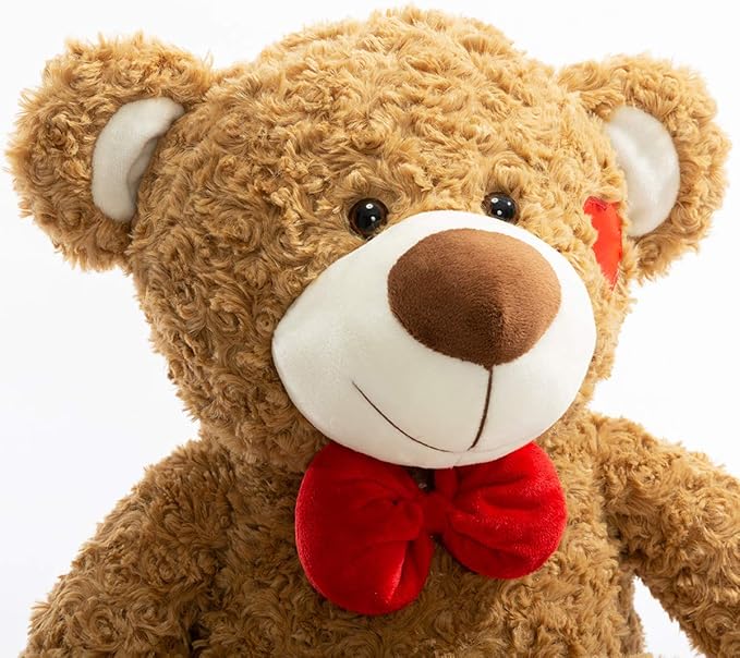 BEJOY Teddy Bear Stuffed Animal Plush Bear with Red Bow and Hearts Holiday Toy Gift 24 inches Brown
