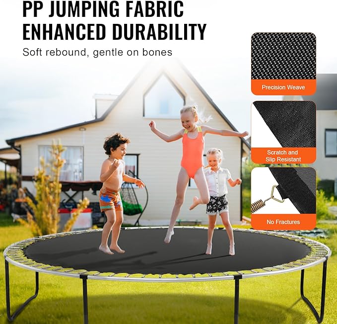 VEVOR Replacement Trampoline Mat, Universal Jumping Round Trampoline, Reinforce UV-Resistant Mat with Spring Tool & Durable V-Rings