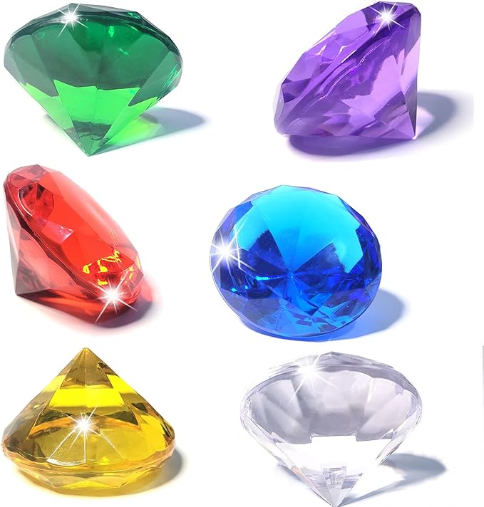 6PCS 60mm Extra Big Diving Gems Pool Toys - Colorful Diamond, Underwater Swim Training Gift for Kids, Summer Water Pool Game Set