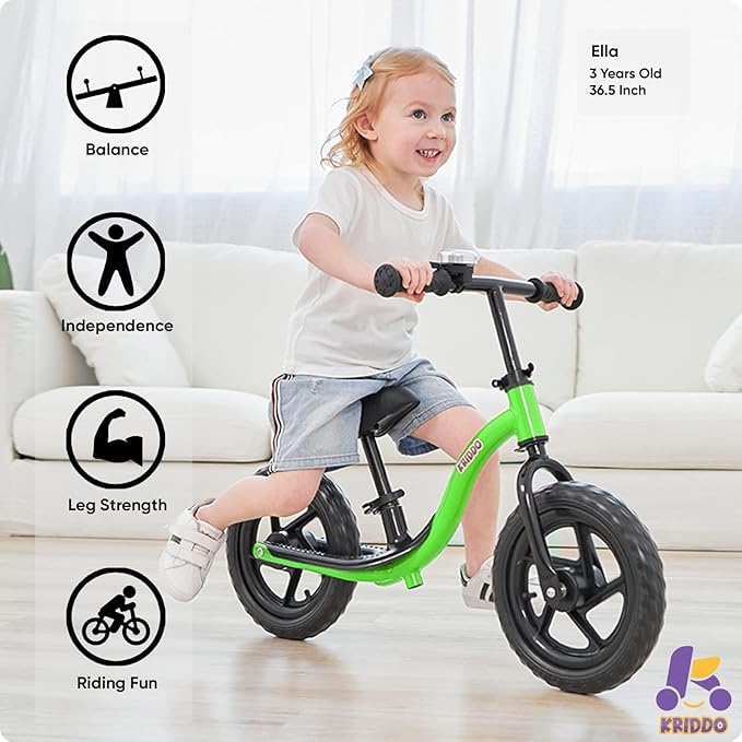 KRIDDO Toddler Balance Bike 2 Year Old, Age 24 Months to 5 Years Old, Early Learning Interactive Push Bicycle with Steady Balancing, Gift Bike for 2-5 Boys Girls, Green