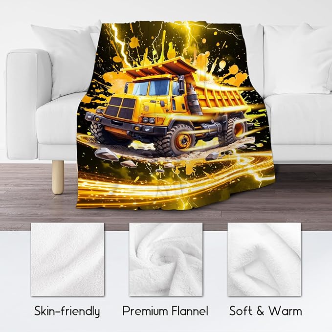 Toddler Boy Blanket - Construction Gifts for Kids Teens - 50x60 Inches Truck Throws Blankets for Couch Bedding