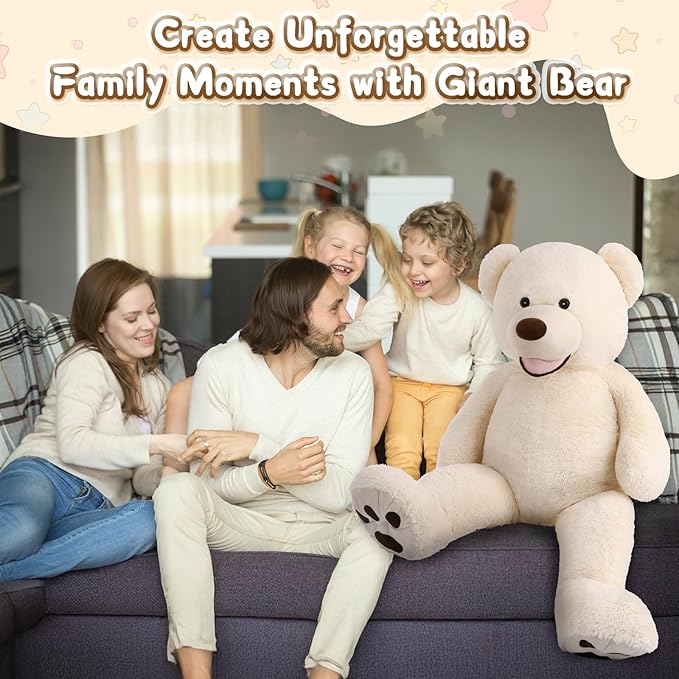 MorisMos Smile Giant Teddy Bear, 51inch Large Stuffed Bears with Big Footprints, Big Stuffed Animals Cuddly Plush Gifts for Girlfriends, Boyfriend, White